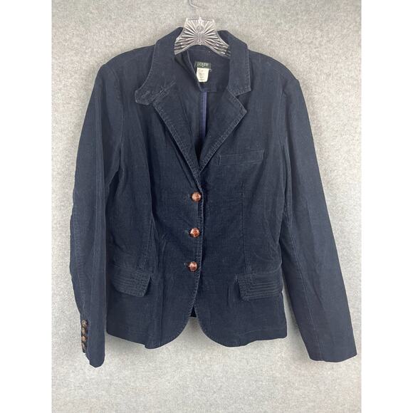 J. Crew Woman’s Small Navy Blue Academy Corduroy Leather Button Blazer Jacket - Picture 1 of 6